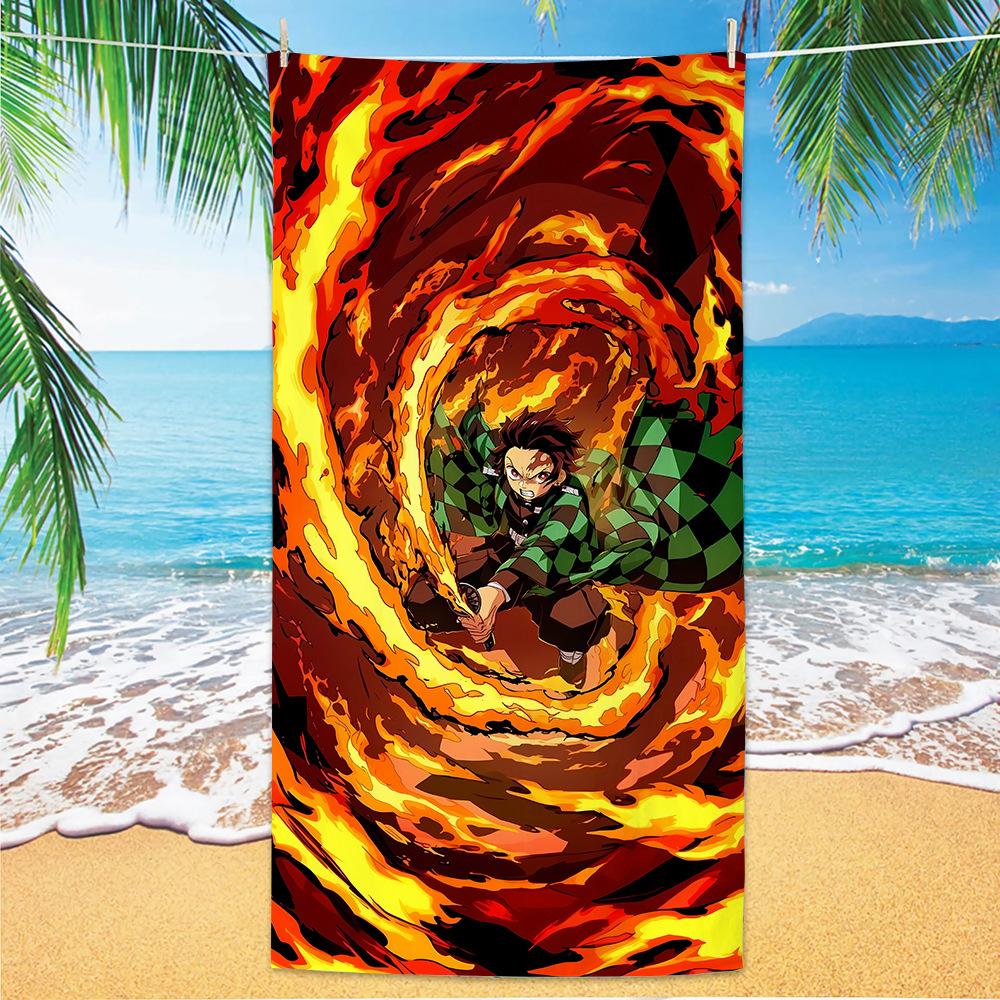 D-Demon Slayer Plážové osušky Pro děti Personalizované osušky na koupání Dárek na dovolenou k bazénu Pikniková osuška Rychleschnoucí Osušky na párty 70x140cm