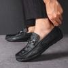 Mens Loafer Slip-On Shoes Genuine Leather Crocodile Texture Casual Flat Comfortable Round Toe Winter