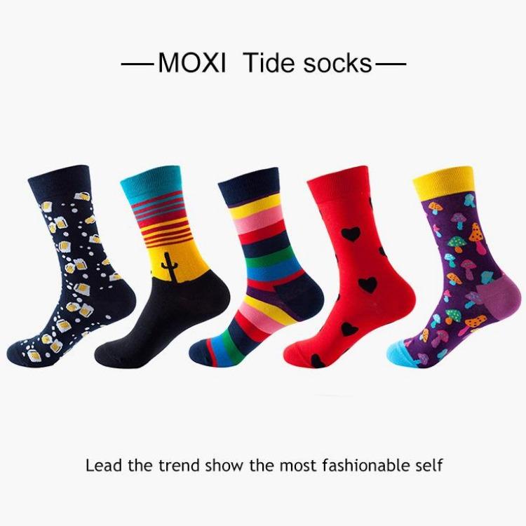 5 Pairs/Pack Couples Happy Funny Socks Cotton EU 37-43 Men Cartoon Fruits Flowers Animals Streetwear Harajuku Socks