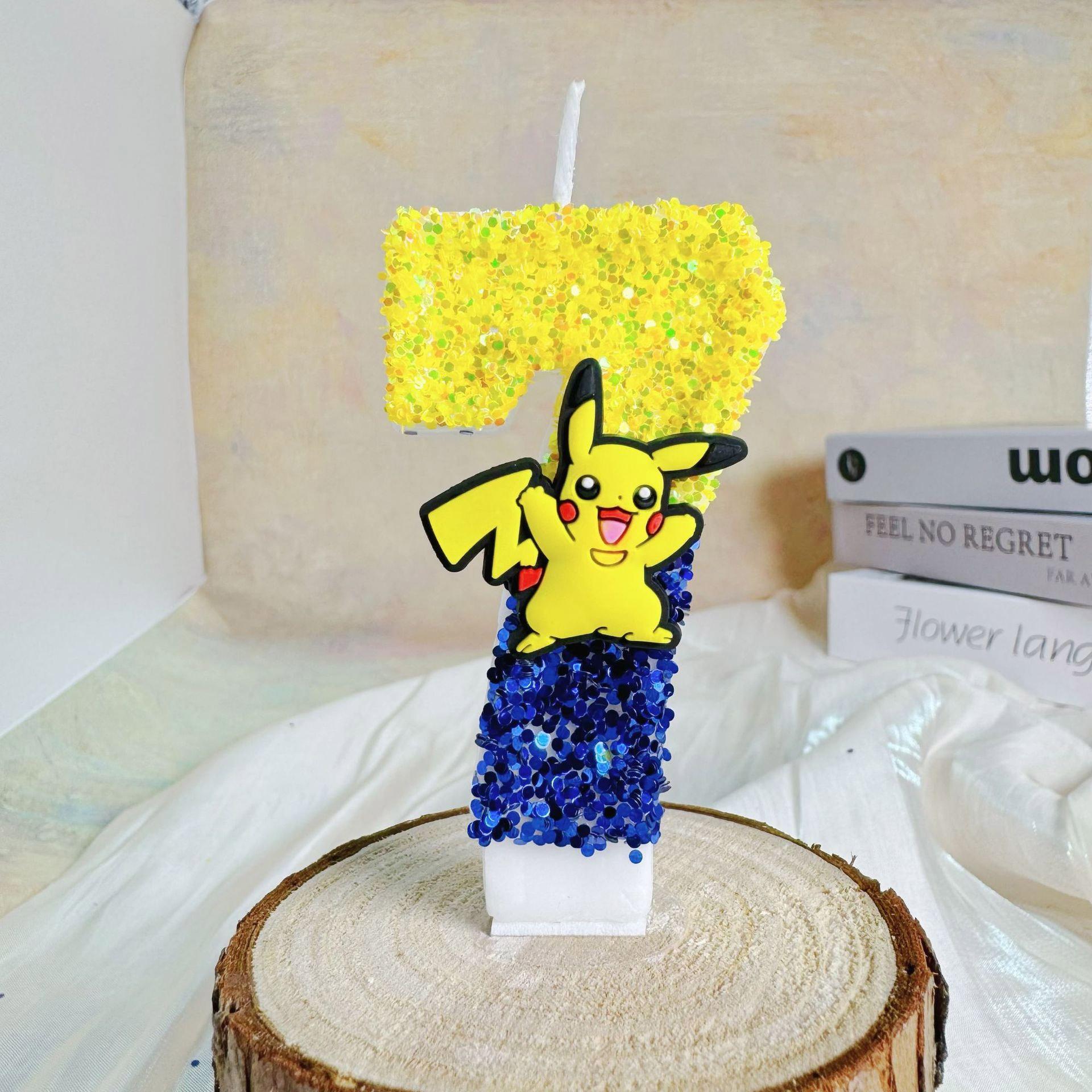 

Cartoon Pokemon Candles Cake Anime Figure Pikachu Number Candle Party Happy Birthday Decoration Supplies Kids Gifts Poseable Articulated Scale 7x4cm