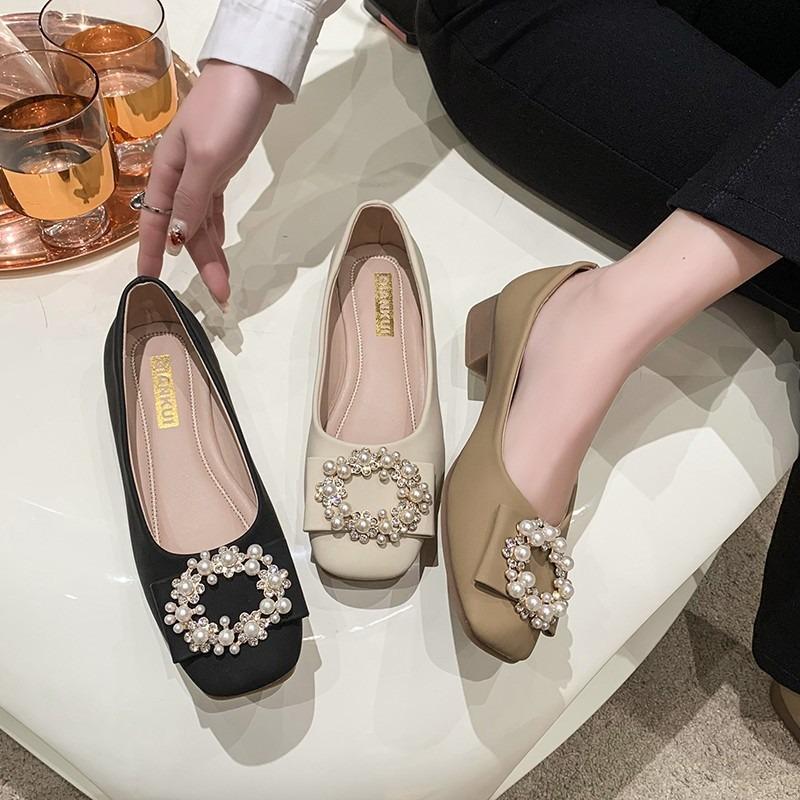 Doudou Shoes Fashion Spring Ladyshoes Flat Single Shoes Women's Black New Square Head Shallow Mouth Versatile