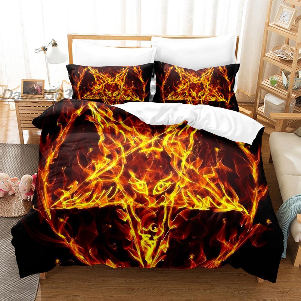 Dark Satanic Duvet Cover Set Satan Goat Inverted Pentagram Skull Bedding Set Full King Size Bed Set Bedroom Comforter Cover Set
