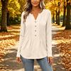 Women's Casual Long Sleeve Shirt with Pleated V-Neck for Everyday Wear