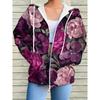 Women's 3D Printed Zipper Hooded Sweatshirt, Long Sleeves, Casual Sport Style