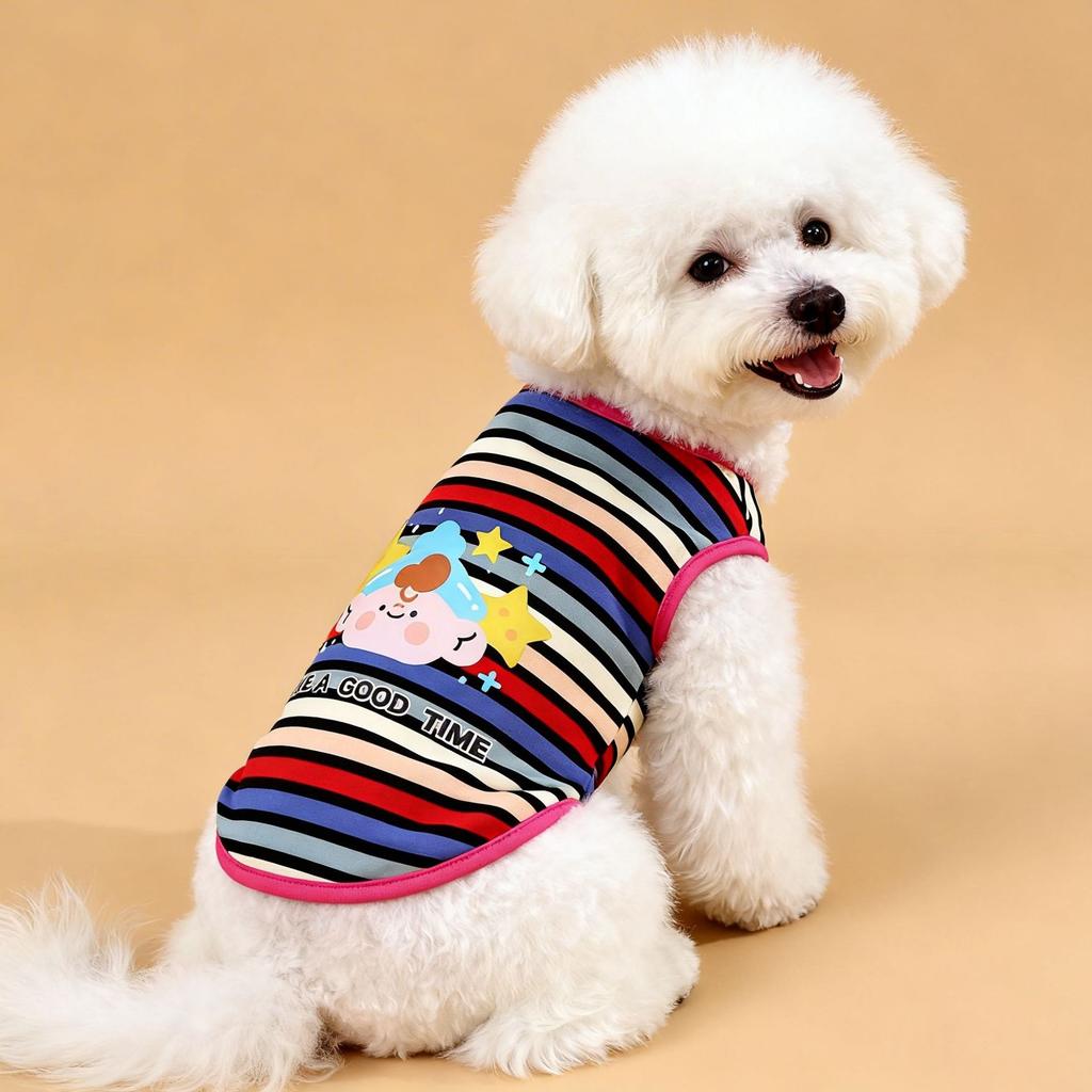 Dog Clothing Cartoon Striped Round Neck Vest Spring Summer New Teddy Bear Puppy Pet Clothing Fashion Striped Vest
