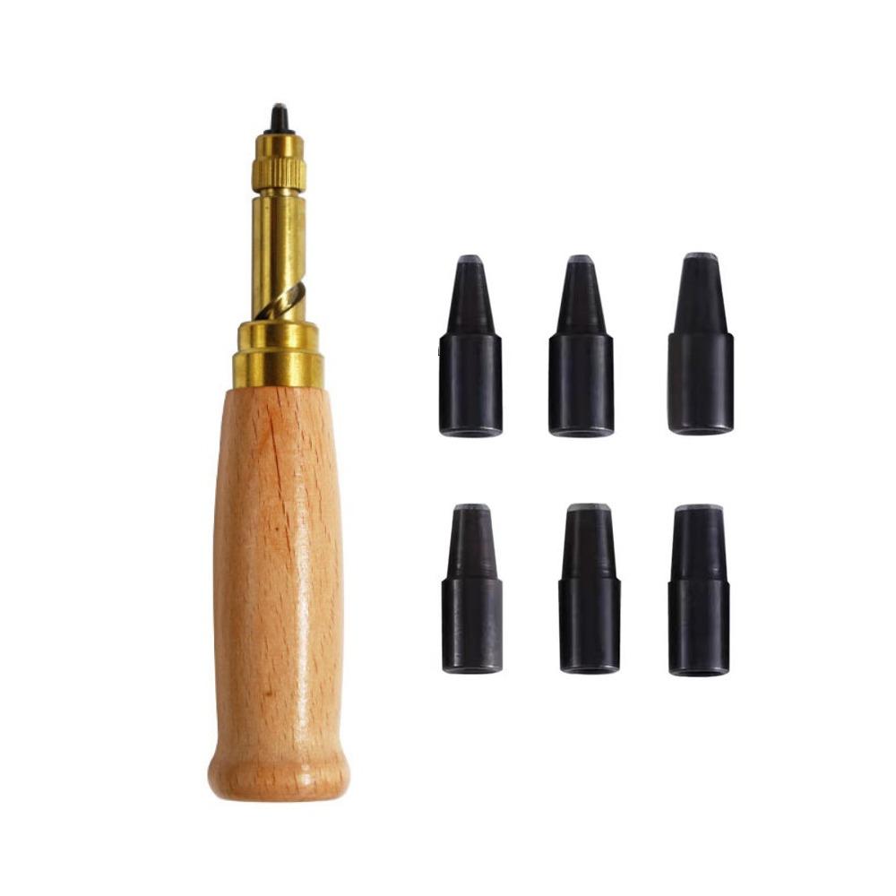 Wooden Handle Leather Hole Punch Adjustable Automatic Punching Tool Screw Punch  Watch Bands Hole punch