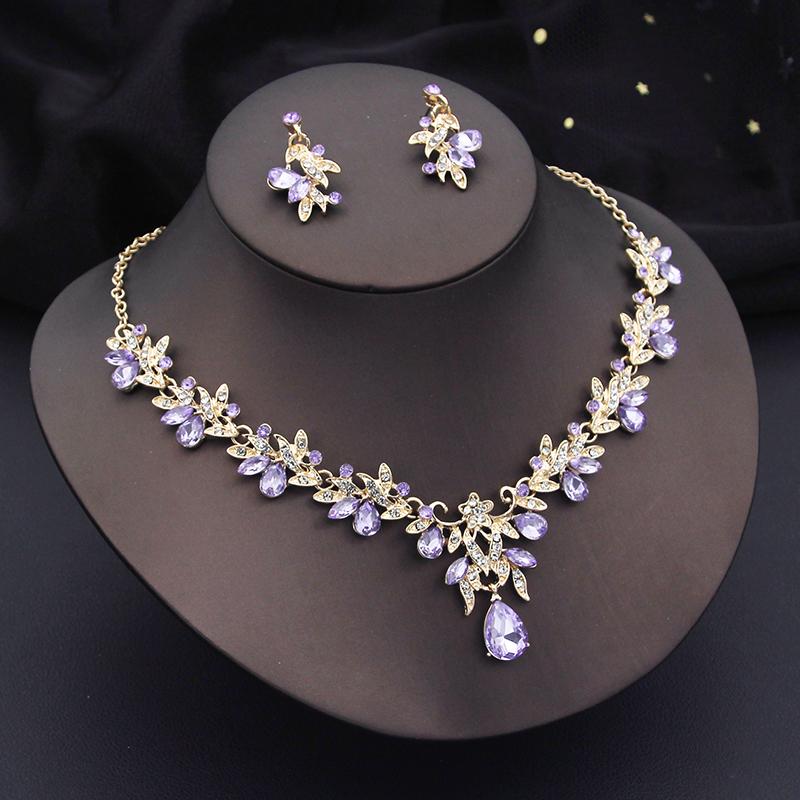 Luxury 3 Pcs Wedding Jewelry Sets for Women Dangle Earrings and Necklace Sets Bridal Costume Accessory