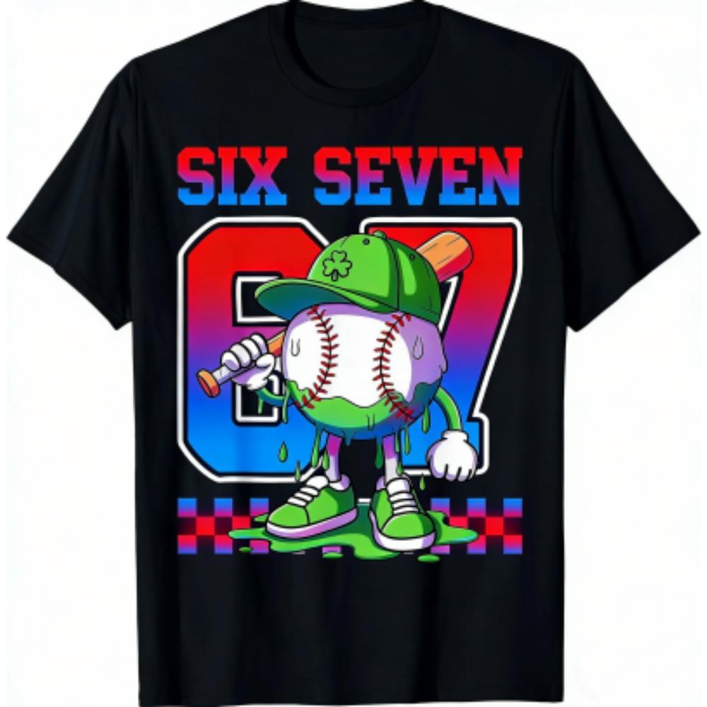 Fashion Kids T-Shirt Fun 67 Six Seven Print Boy and Girl Summer Short Sleeve Round Neck Casual Top Outdoor Kids Clothing