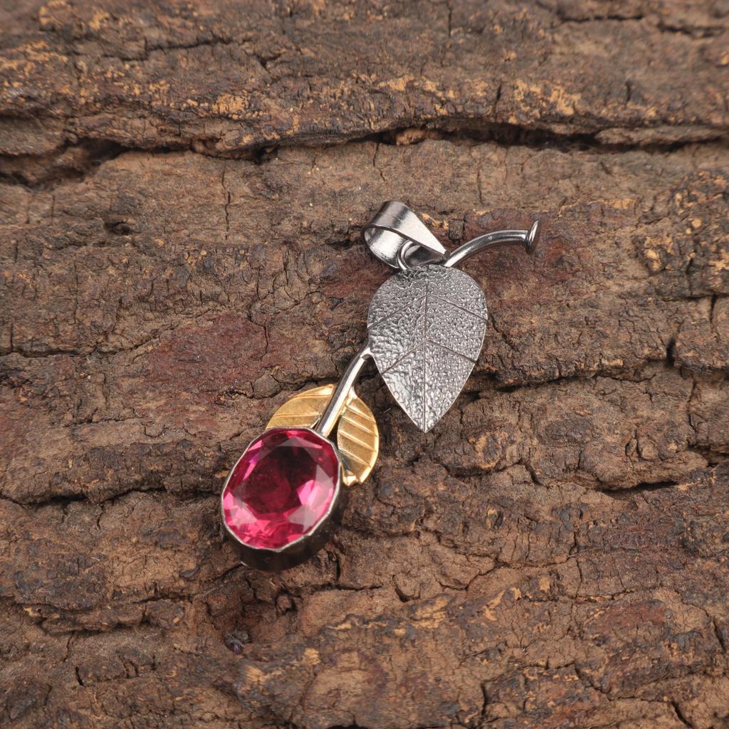 Pink Tourmaline Stone 925 Sterling Silver Anniversary Gift Ethnic Boho Pendant PP-55-2