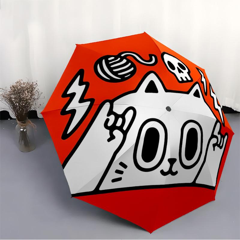1pc Cat Skull Adventure Auto Open/close, 8-Rib Iron Frame, Compact Folding Cute Umbrella All-Season Portable Umbrella for Travel 041