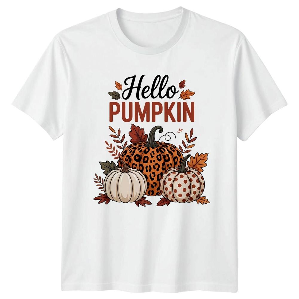 Hello Pumpkin Unisexs TShirt Leopard Print Pumpkin Fall Gift For Her S
