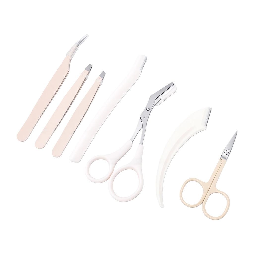7pcs Eyebrow Trimming Kit Portable Fashionable Multifunctional Travel Eyebrow Kit with Dolphin Tweezers for Daily Use