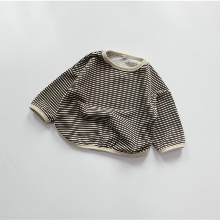 Spring 2026 Kids' Striped Cotton Long-Sleeve T-Shirt, Round Neck, Korean Style Pullover for Girls and Boys