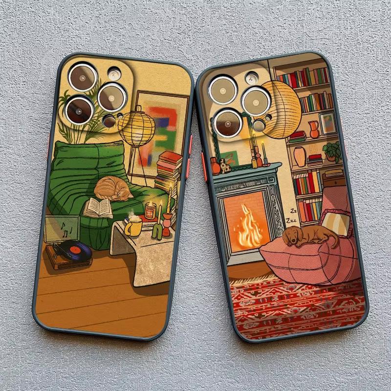 Retro Cartoon Cat Candlelight Illustration Phone Case For iPhone 17 Pro Max 16 15 Pro Plus 14 13 Mini 12 11 XR X 16E 17Air Cover