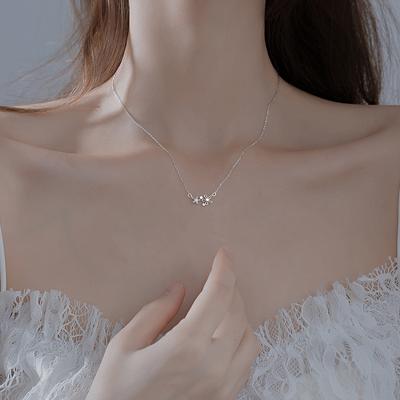 S925 Sterling Silver Necklace Sunflower Small Daisy Clavicle Chain Niche Fresh and Simple Atmospheric Flash Diamond Small Flower Necklace