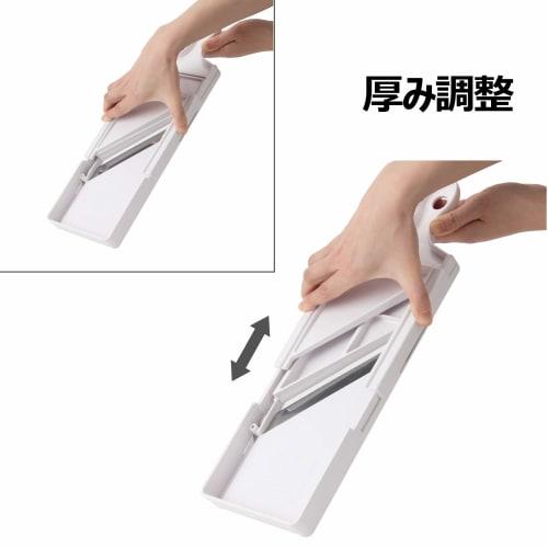 Shimomura Kougyou Slicer (SFS-102) Made in Japan with Holder, Adjustable Thickness, 0.8mm-3.0mm, for Cabbage, Juliennes, and Tomato Slices. Made in Ts