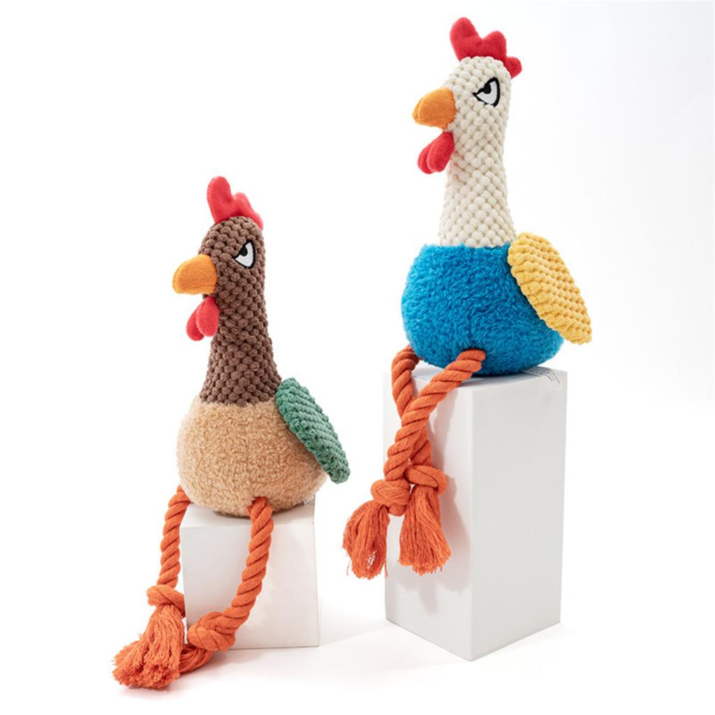 Squeaky Plush Rooster Dog Chewing Rope Toy With Soft Cotton Soothing Teething Toy For Indoor Outdoor Pet Entertainment