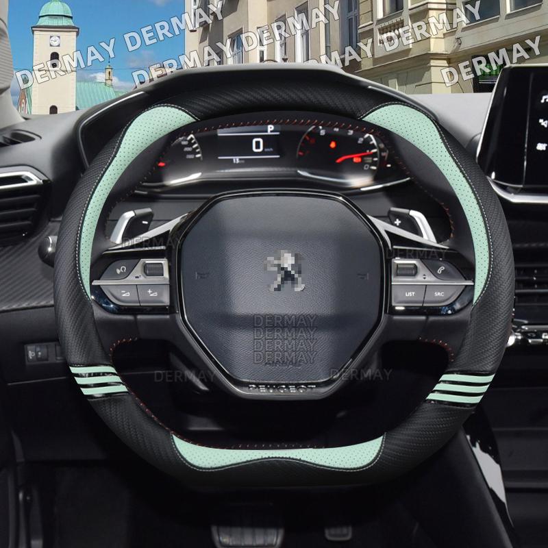 

для Peugeot 3008 4008 5008 Симпатичний автомобіль Кришка керма Вуглецеве волокно + PU Шкіра Мультфільм Жіночі автоаксесуари Інтер єр світло-зелений колір