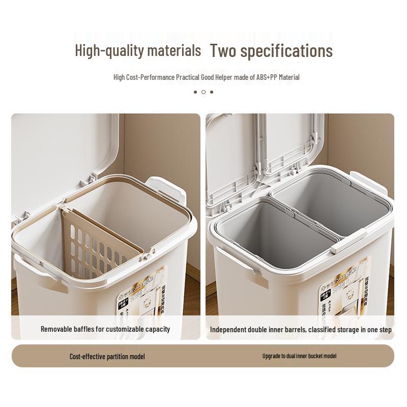 Double-Layer Press-Type Kitchen Trash Can, Thickened, Large-Capacity, Dry/Wet Separation, No Bending Needed, with Lid