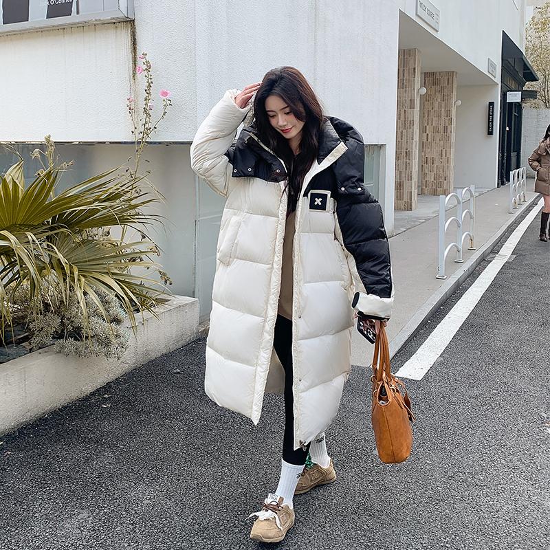 Autumn Winter Thicken Warm Parka Women Casual Contrast Color Big Pocket Loose Long Hooded Coat Jackets Outwear