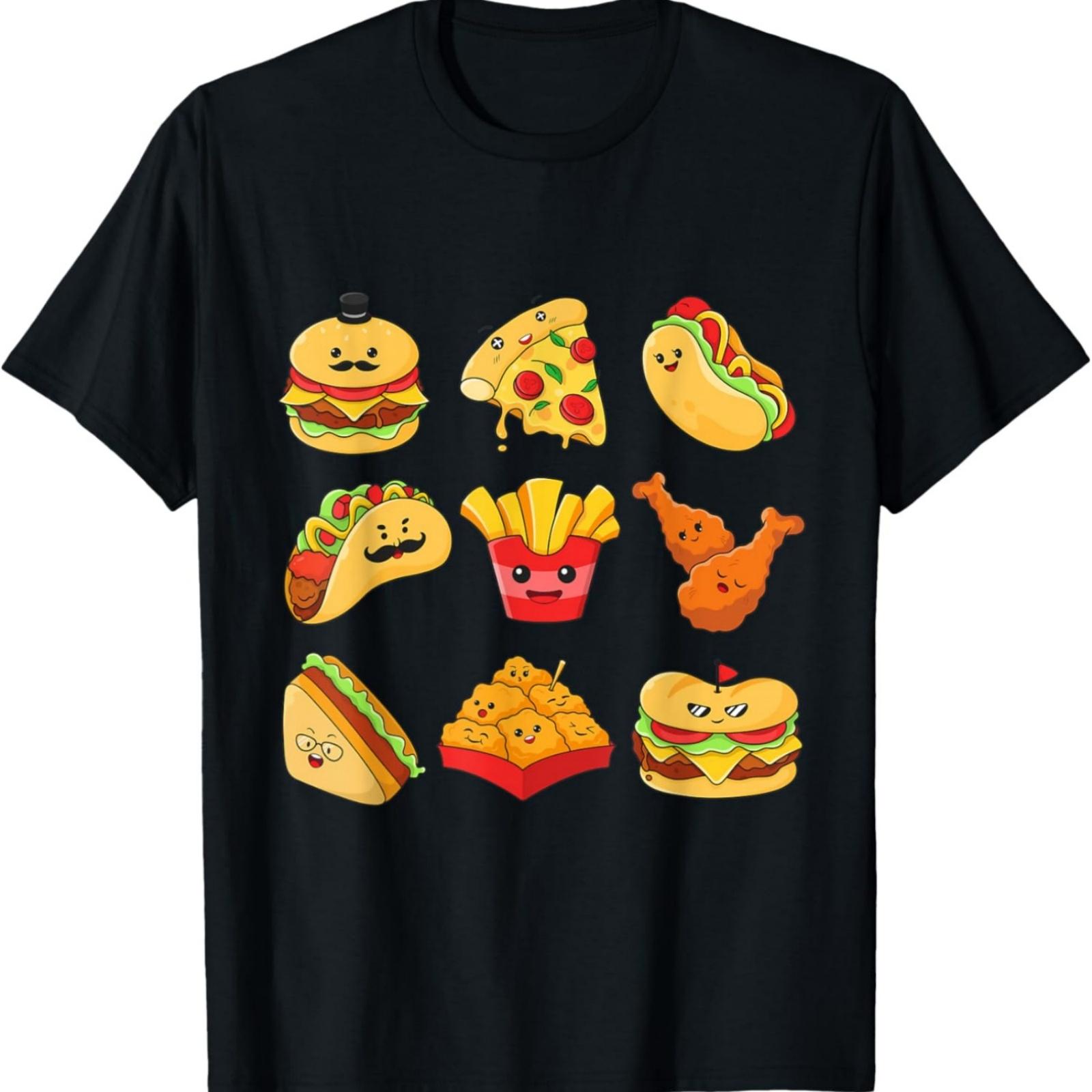 Junk Food Cartoons Fried Food Pizza Chicken Nuggets Tacos T-Shirt XXXXXL разноцветный