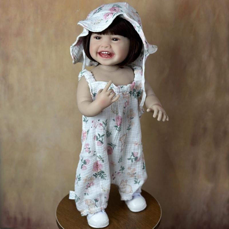Păpușă renăscută Mila de 55 cm, finisată moale, complet din silicon, lavabilă, păpușă nou-născută drăguță, zâmbet fericit, simulare, păpuși pentru copii, jucării pentru casă de joacă