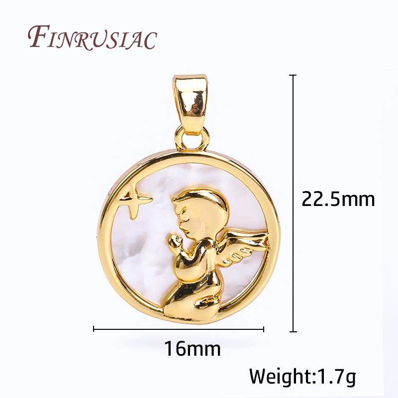 18K Real Gold Plated Natural Shell Round Charms DIY Handmade Jewelry,Angel Praying Suspension Pendant For Necklace Making