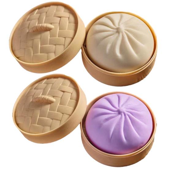 1/2/3/4Pcs Stress Relief Steamed Bun Toy with Steamer Simulation Stuffed Bun Squeeze Sensory Toy Soft TPR