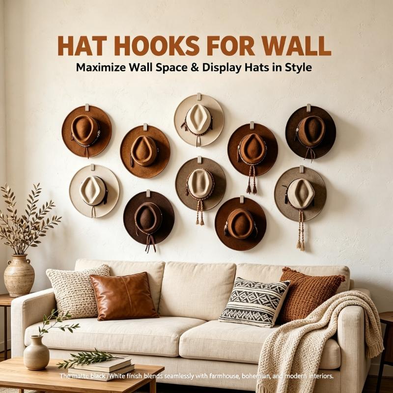 Wall-Mounted Hat Hanger Set with 16 ABS Holders and L-Profile Design for Cap Storage In Closets, Entryways and Bedrooms