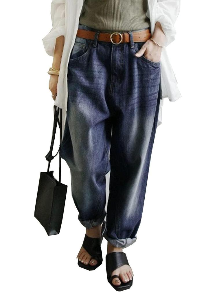 Andit Women's Wide-leg Sarouel Denim Pants, Boyfriend Denim, Size M, Navy A