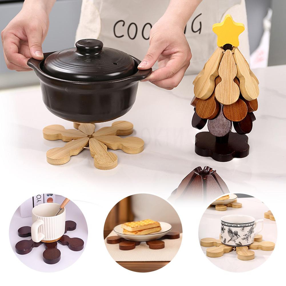 3PCS Tree Design Table Anti Scalding Mat Home Decoration Heat Resistant Table Mat Coaster Wood Placemats Pot Festival Gift