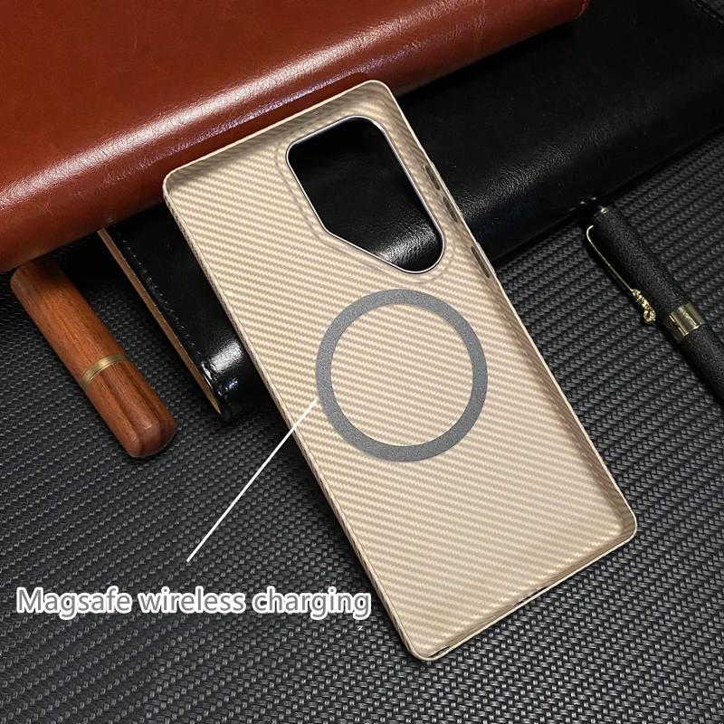 Carbon Fiber Texture Ultrathin Case for Samsung Galaxy S25 Plus Ultra for Magsafe Alloy Lens Wireless Charging Hard PC Cover