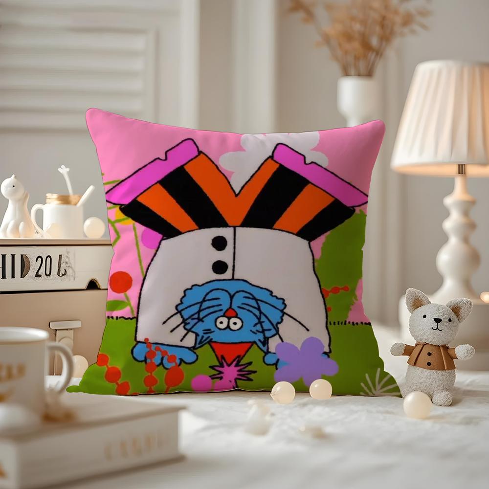 Cute Retro Illustration Cushion Cover Pattern Printed Pillowcase For Living Room Sofa Cushion Cover & Bedroom Decor