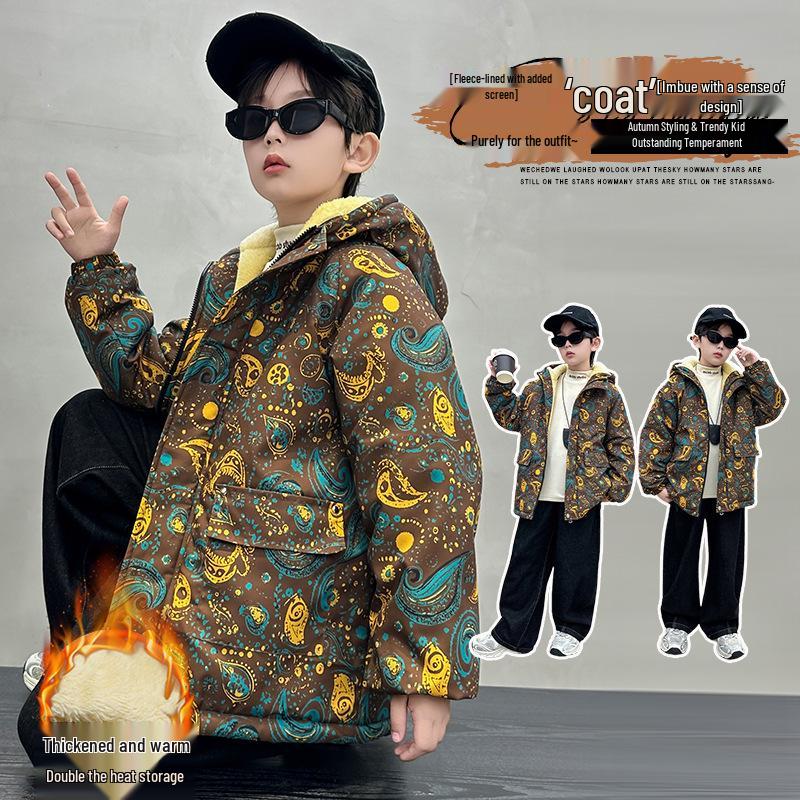 Boys' Fleece-Lined Hooded Cotton Jacket 2025 - Thick, Warm Parka for Kids