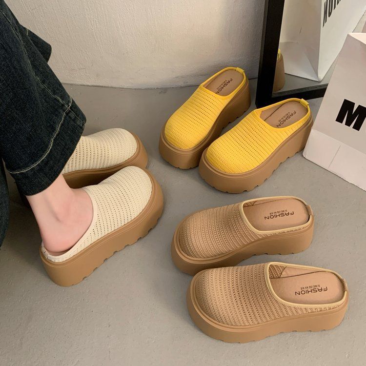 Thick-soled Bag Head Half Slippers Summer Wear 22 Years of New Models with Skirts Mesh Lazy Shoes Birkenstocks