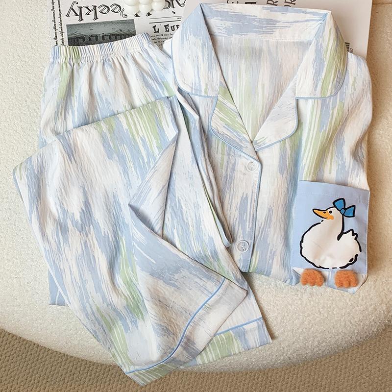 Cloud Cotton Pajamas Women'S Short-Sleeved Three-Piece Set Color Matching Irregular Loungewear