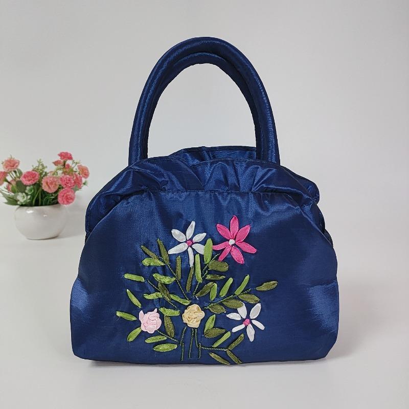 Zipper women's bag handmade ribbon embroidered bag mother shopping bag handbag bag wedding bag