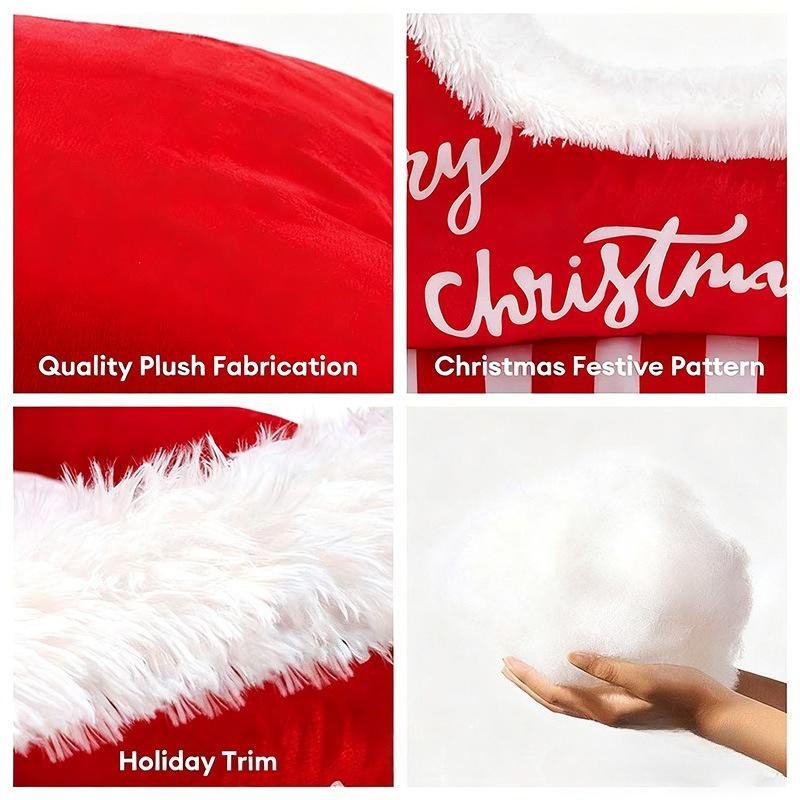 Christmas Sleigh Bed Removable Washable Plush Pet Warm Sofa with Non-Slip Base Christmas Cat Dog Nest for Winter Indoor Outdoor