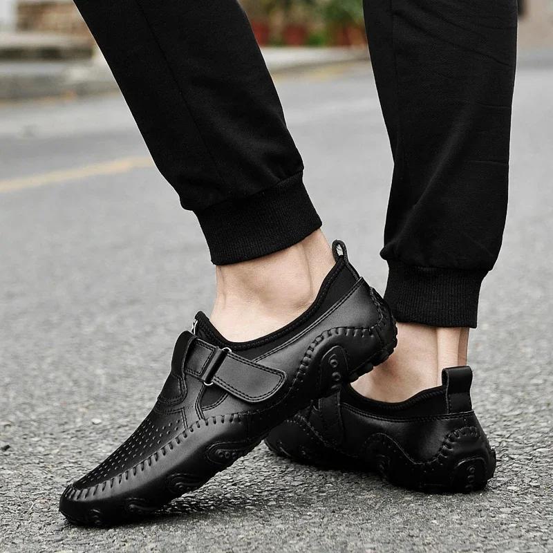 Mode Hohe Qualität Lässig Leder Outdoor Rutschfest Slipper Atmungsaktiv Flach Designer Handgefertigt Weiche Sohle Laufschuhe Übergröße 38-47