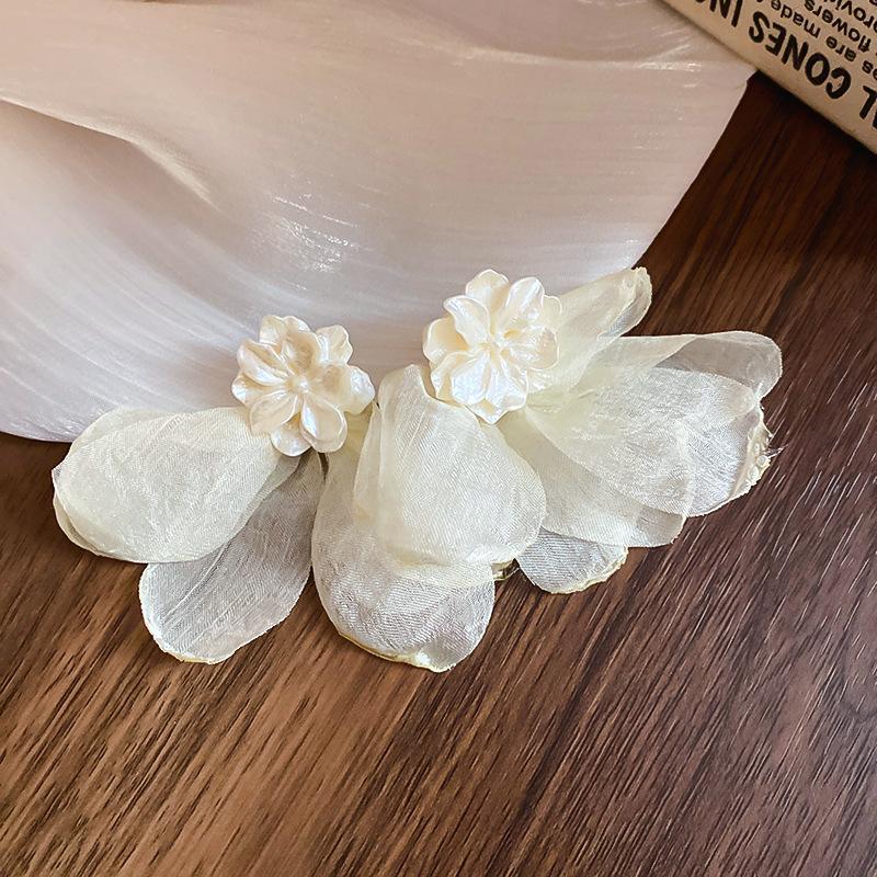 Silver Needle Fabric Flower Glass Fringed Earrings Medium Antique Temperament Stud Earrings Design Sense Niche Earrings