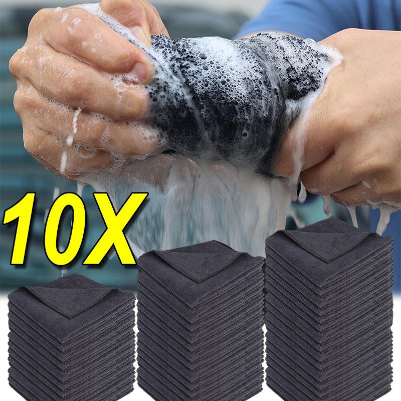 1/5/10pcs Car Microfiber Cleaning Absorbent Black Towel Household Cleaning Tools Housework Clean Cleaning Rags Wash Towels