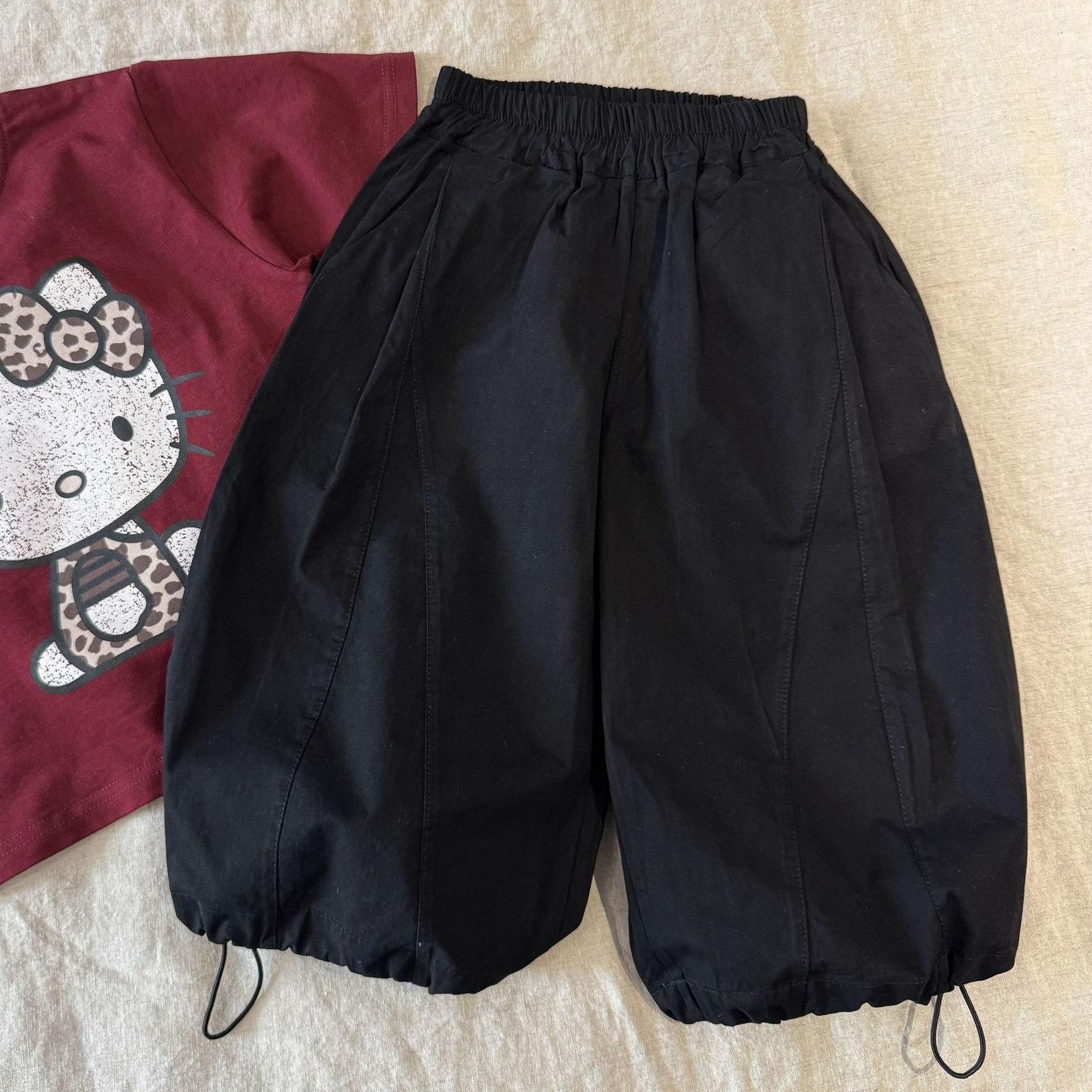 Boys Lightweight Summer Harem Pants: Solid-Color Casual Cuffed Sweatpants 80 чёрный