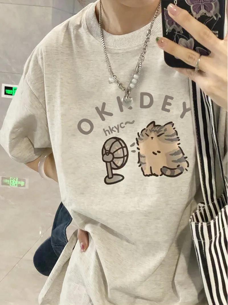 

Women s Retro White-Gray Cotton Short-Sleeve Loose T-Shirt - Niche Summer Design 2XL (130-145 Jin)