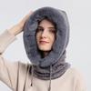 Winter Fur Cap Mask Set Hooded For Women Knitted Cashmere Thick Hat Windproof Warm Fluffy Beani I2L1