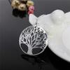 925 Sterling Silver 16inch Chain Tree Round Pendant Necklace For Woman Fashion Wedding Engagement Charm Jewelry
