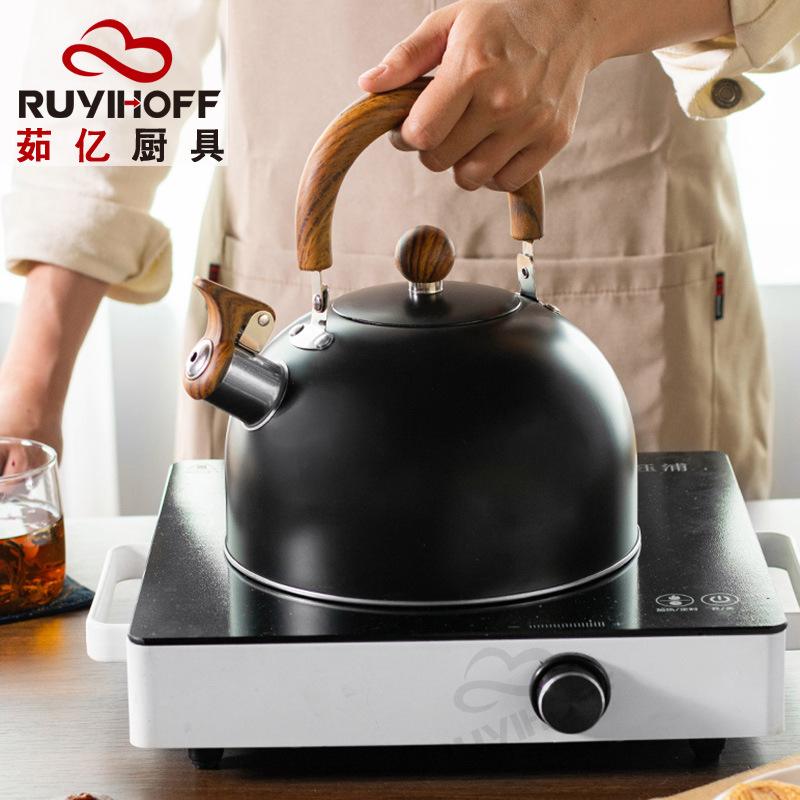 Kettle Boutique Family Bar Wood Grain Handle Stainless Steel Kettle 3L Black Mingyin Pot