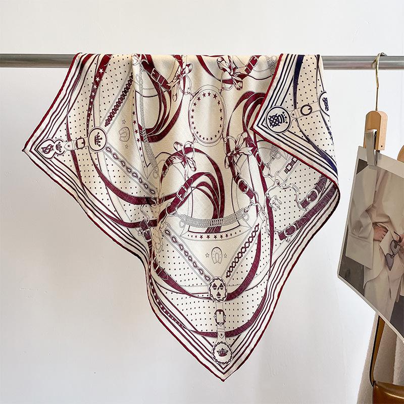 65 Chinese square scarf silk wool silk scarf versatile neck protection warm double-sided two-color silk scarf fashionable versatile silk wool square 65*65cm