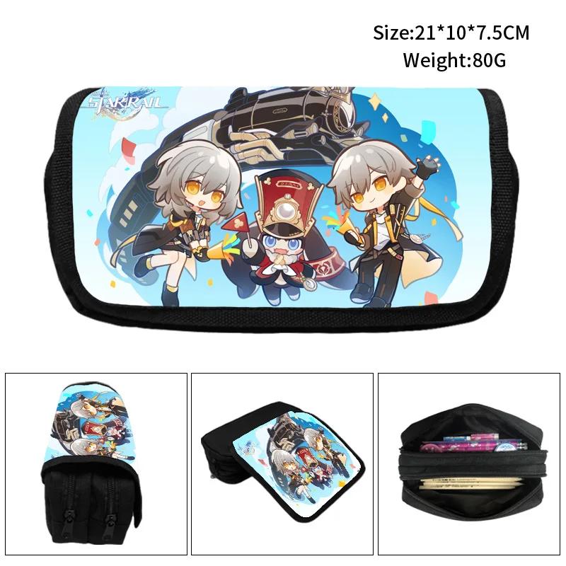 

Honkai Star Rail Pencil Bags Large Capacity Zipper Canvas Pencil Cases Silver Wolf Luocha Pom-Pom School Supplies Stationery