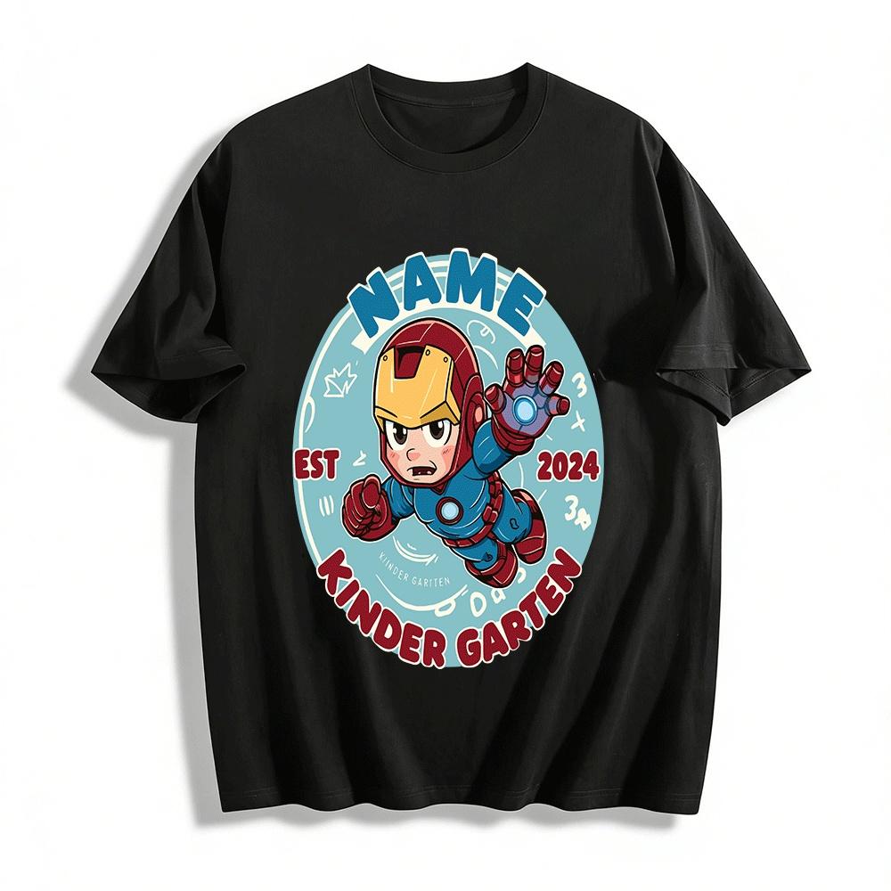 Custom Name Iron Man Kindergarten 2024 Kids Tee Superhero Top Pure cotton T-shirt XXS