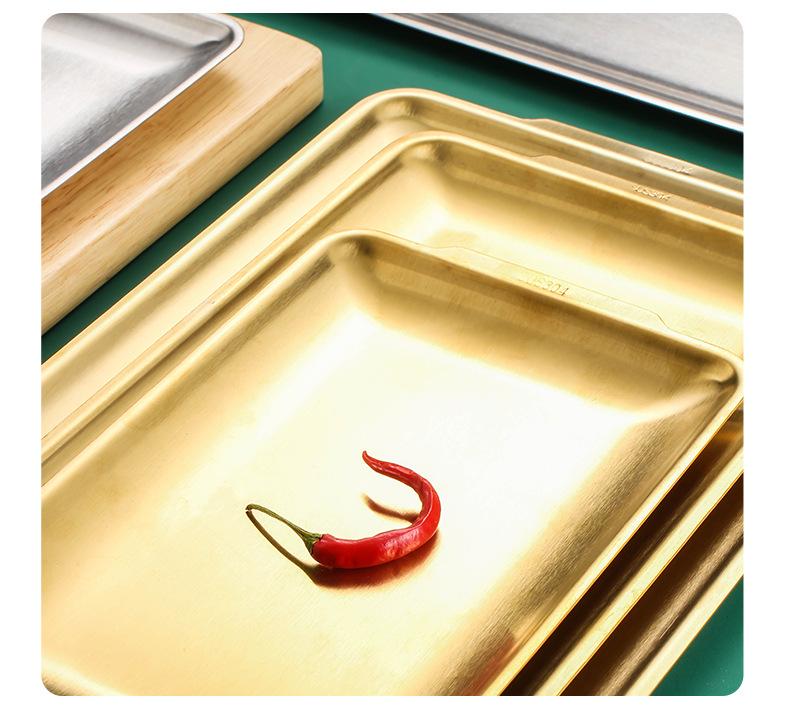 Gold Rectangular 304 Stainless Steel Plate - Thick Tray for Crafts, BBQ, Western Food, and Snacks